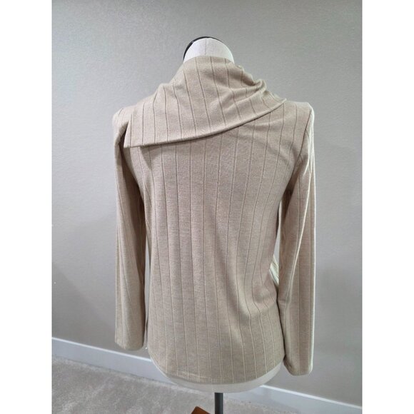 Rafaella Beige Ribbed Long-Sleeve Sweater With Button Accent Cowl Neckline Women - Picture 5 of 7